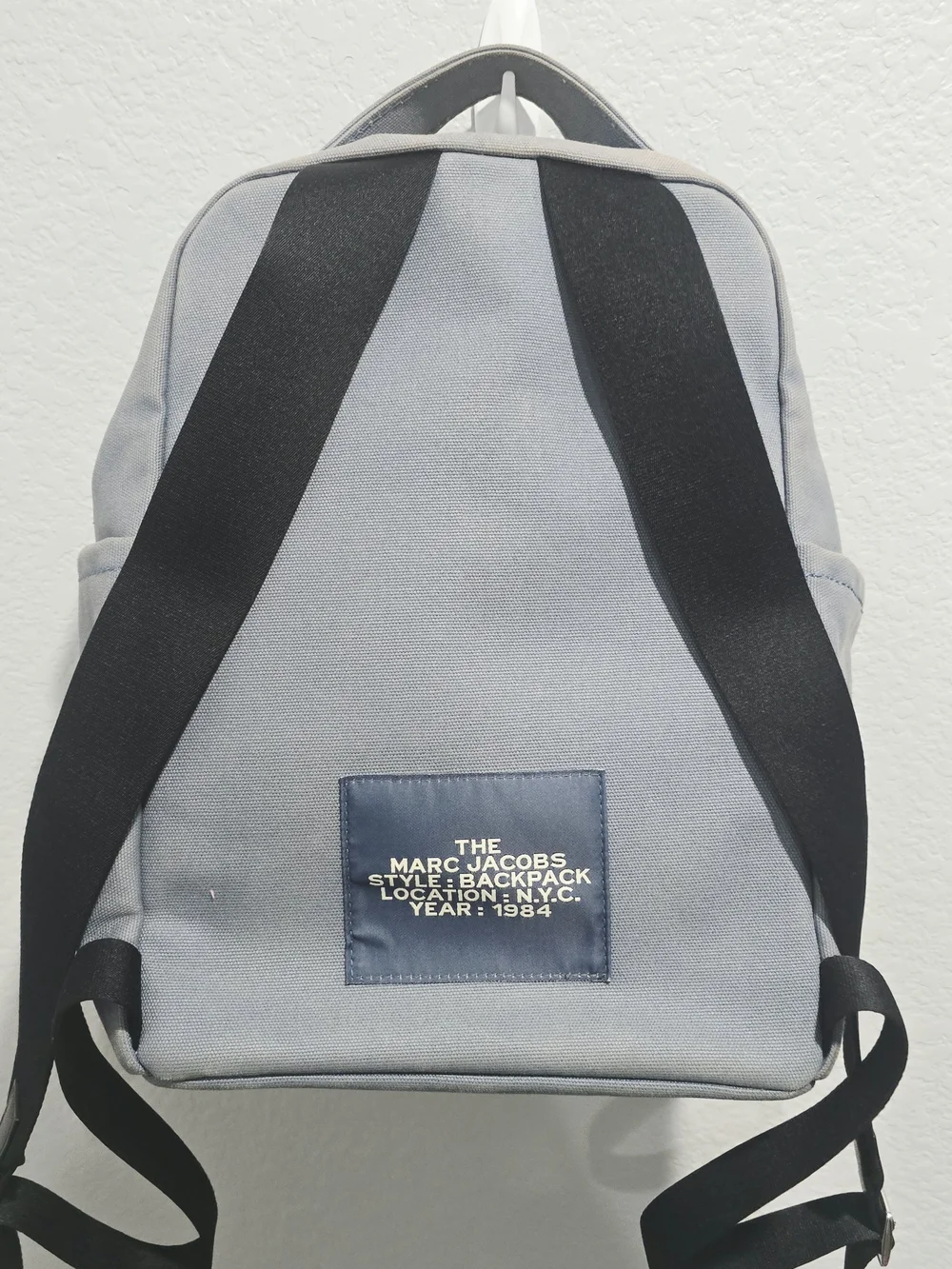 Marc Jacobs The Backpack Blue Denim Canvas Backpack Logo Zip Bookbag Travel
